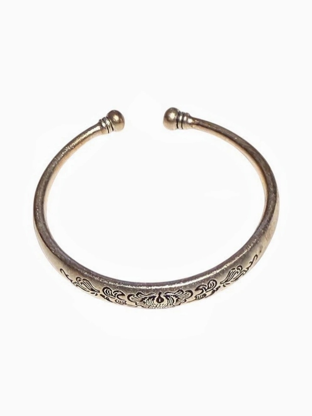 Phoenix And Peony Etched Silver Cuff Bracelet Stamped 999.9 New